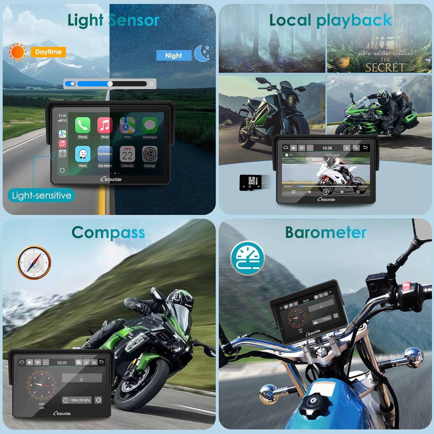 Thumbnail 6 de Carpuride W502S Pro per moto wireless CarPlay/Android Auto da 5" con supporto BM05