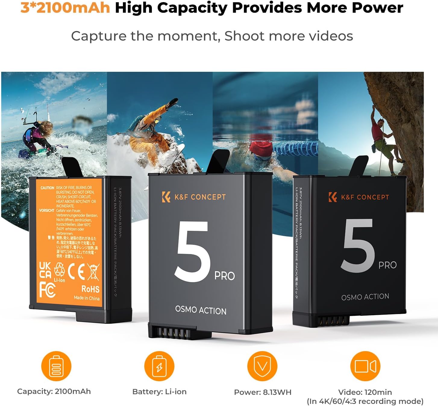 Detalle 2 de K&F CONCEPT Osmo Action 2100mAh 3-Pack