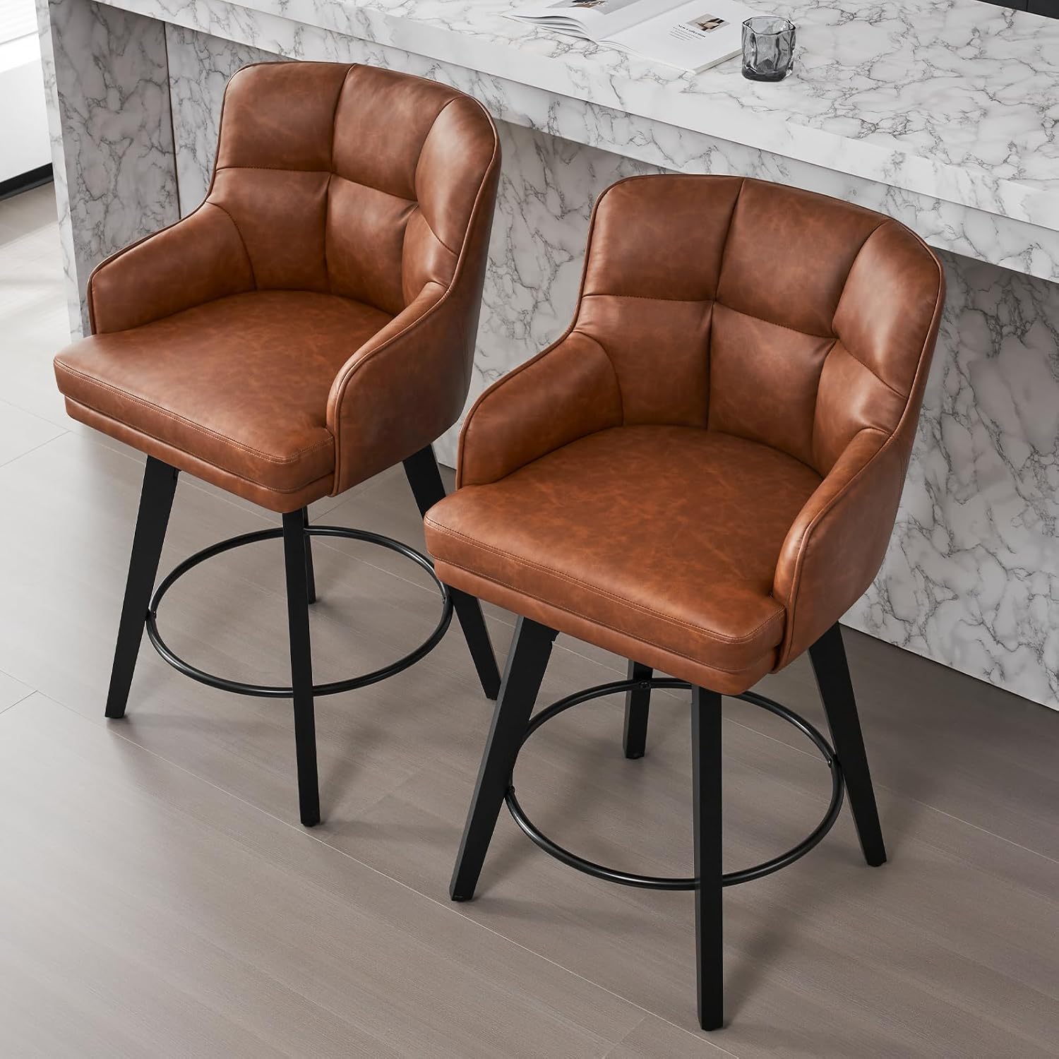 Thumbnail 6 de SAECKBERG AA6-02Vito2BRPU Counter-Height Swivel Bar Stools, Faux Leather, Set of 2