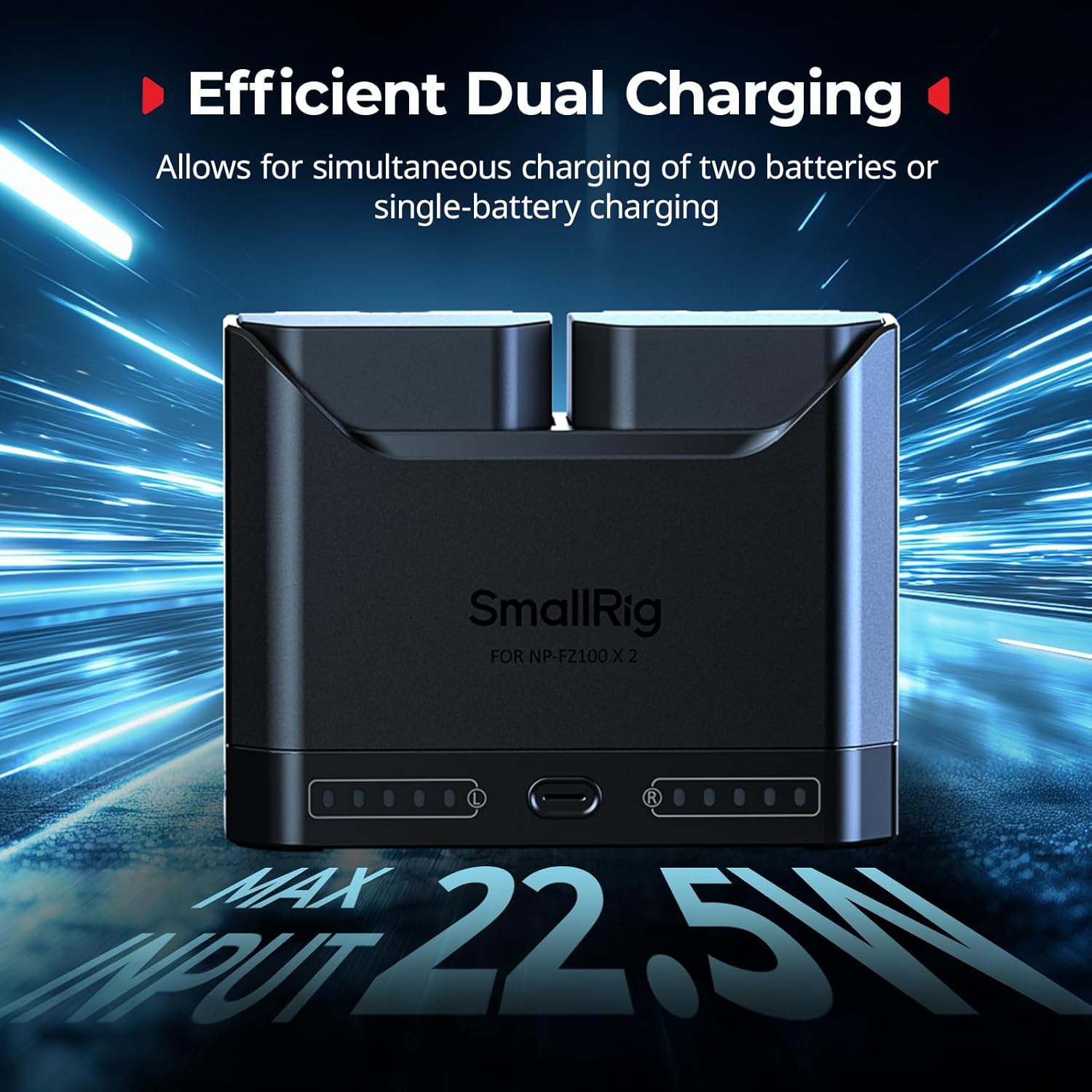 Detalle de SMALLRIG doppio caricabatterie NP-FZ100 con USB-C (doppio slot) per Sony Alpha