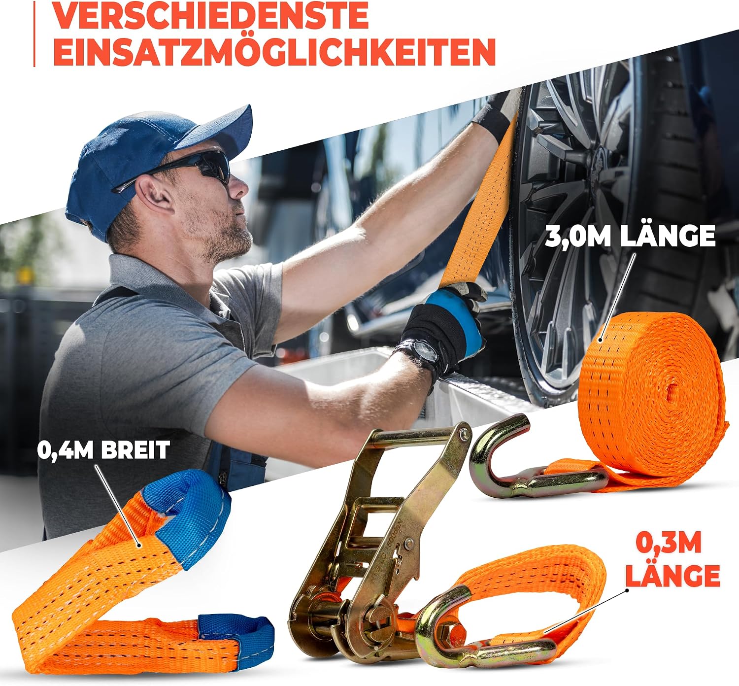 Thumbnail 2 de 4 Stück Spanngurt für Auto-Transport-Set | 35 mm, Länge 3300 mm, 3000 daN | EN12195-2
