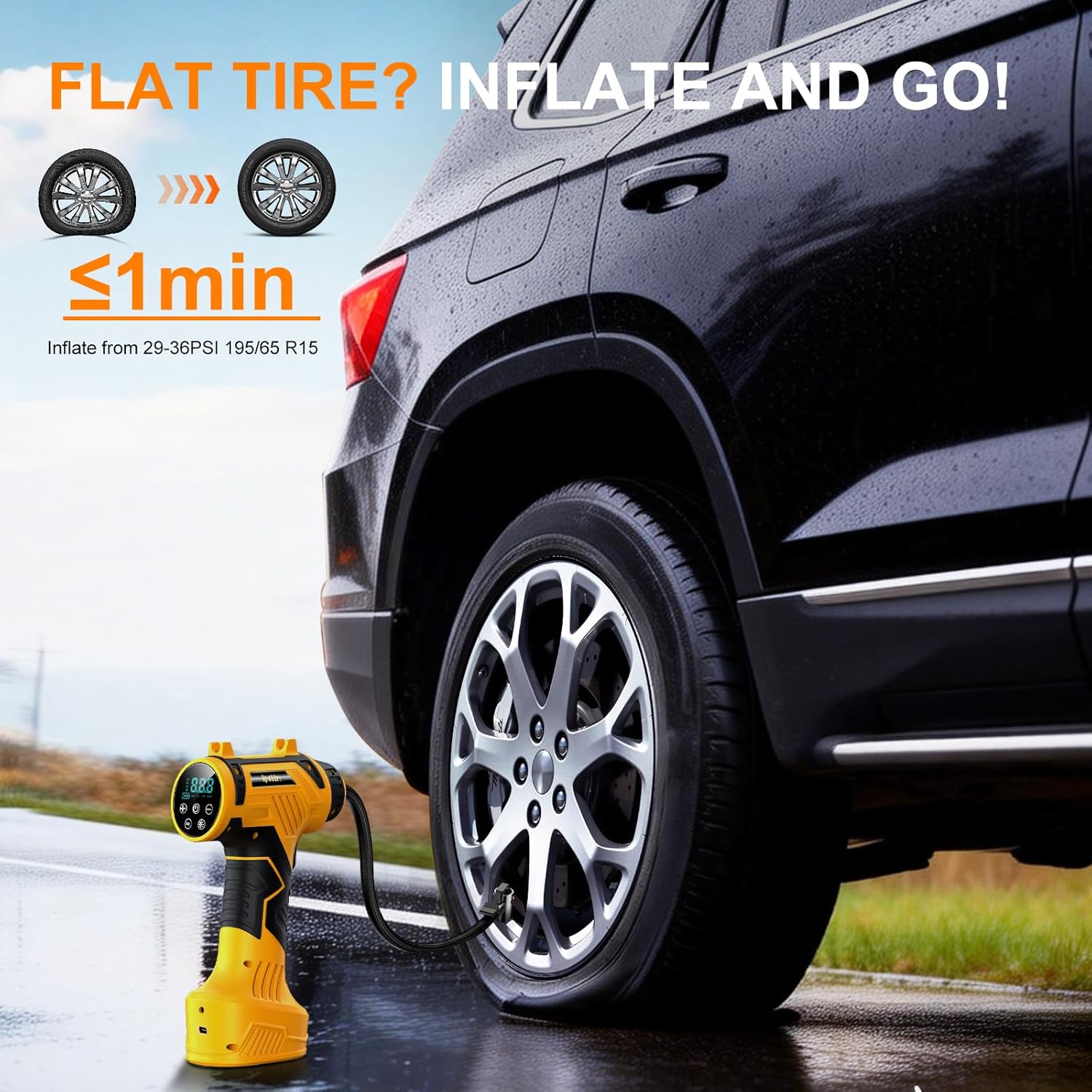 Thumbnail 2 de 9600mAh Tire Inflator Portable Air Compressor — Corded/Cordless, 160 PSI