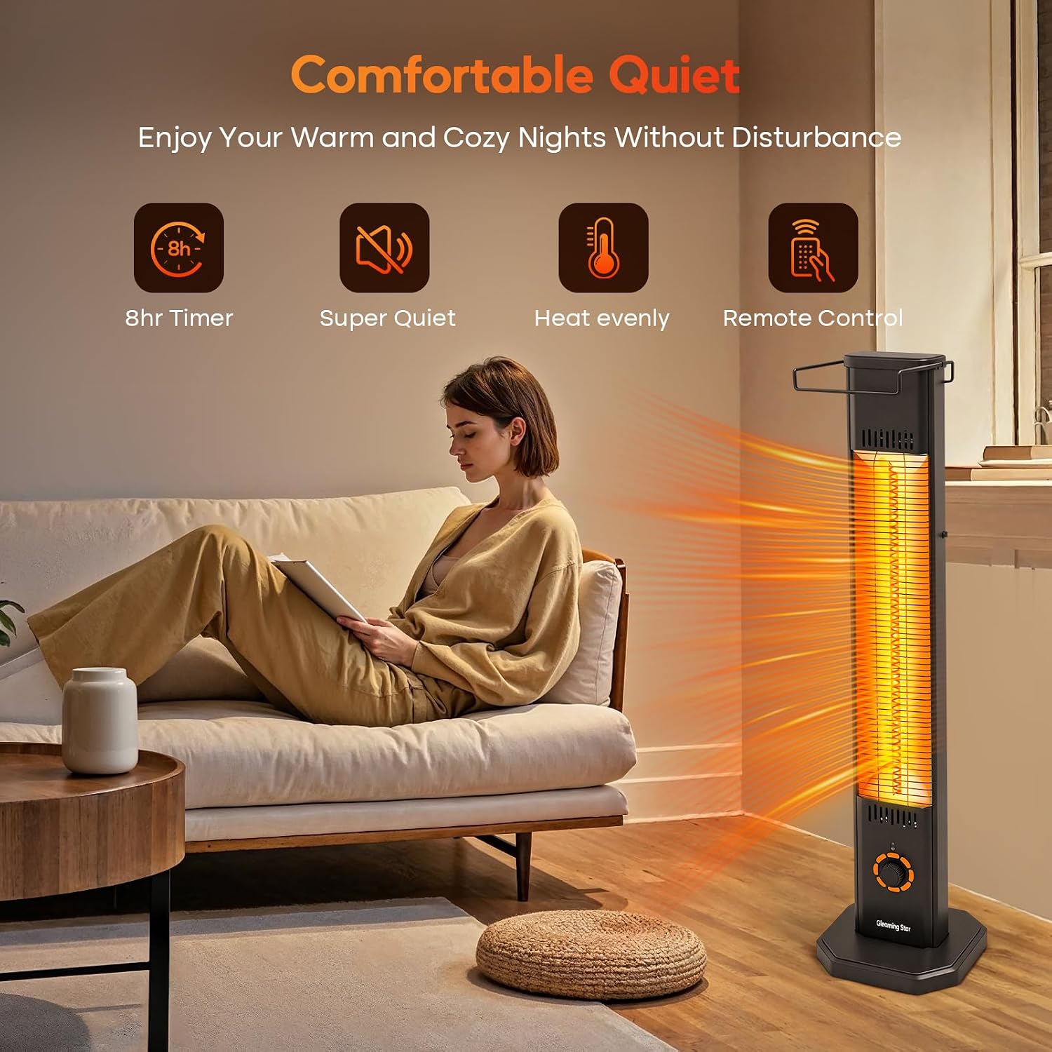 Detalle de Gleaming star T20-GR15 Electric Patio Heater, 1,500 W, IPX5, 8 Settings