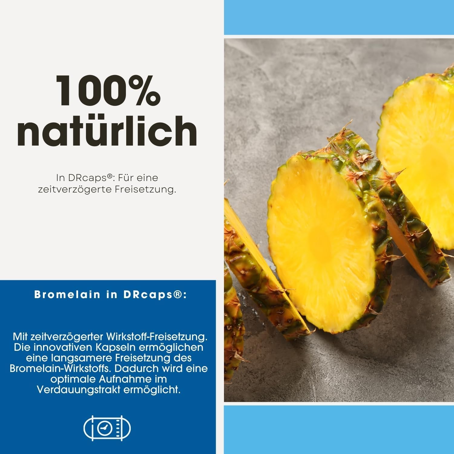 Detalle de Fair & Pure Bromelain 250 mg - 180 DRcaps, verzögerte Freisetzung, L-Leucin, ohne Magnesiumstearat
