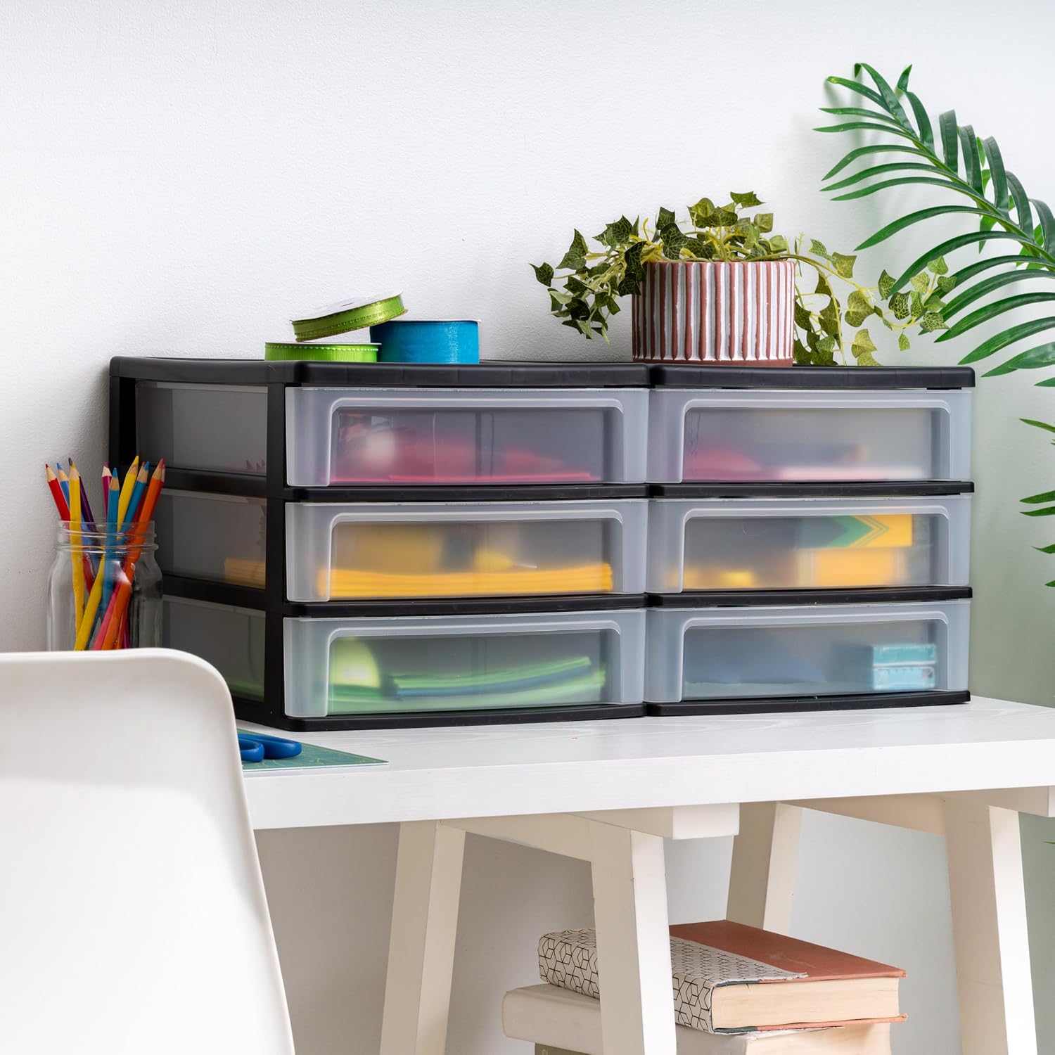 Detalle 2 de IRIS USA 587017 2-Pack 3-Drawer Plastic Desktop Organizers, Black