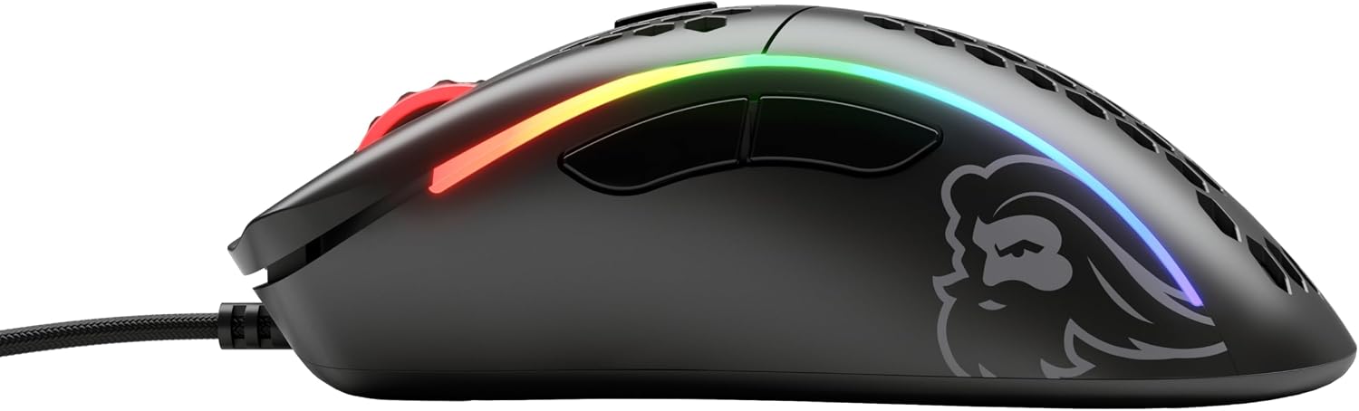 Detalle de GLORIOUS Model D – kabelgebundene Gaming-Maus, 68 g, Pixart 3360, PTFE-Füße, Paracord-Kabel, 6 Makro-Tasten