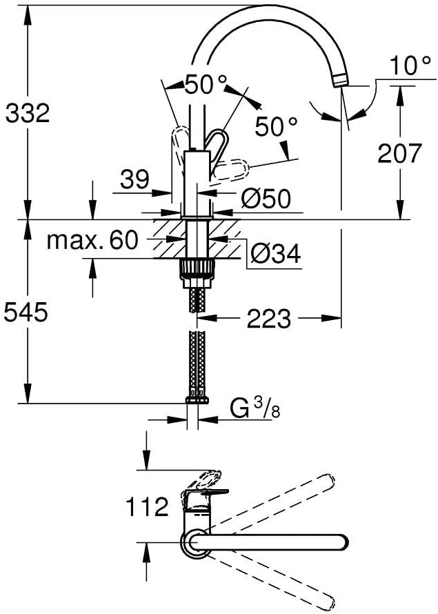 Detalle 2 de GROHE Start Flow Küchenarmatur 31555001 mit hohem Auslauf und 360° Schwenkbereich (chrom)