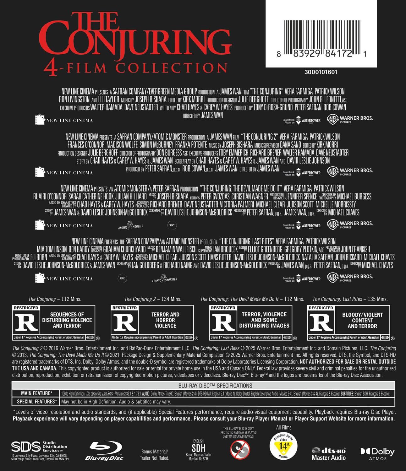 Detalle de The Conjuring 4-Film Collection 883929841721 Blu-ray, English