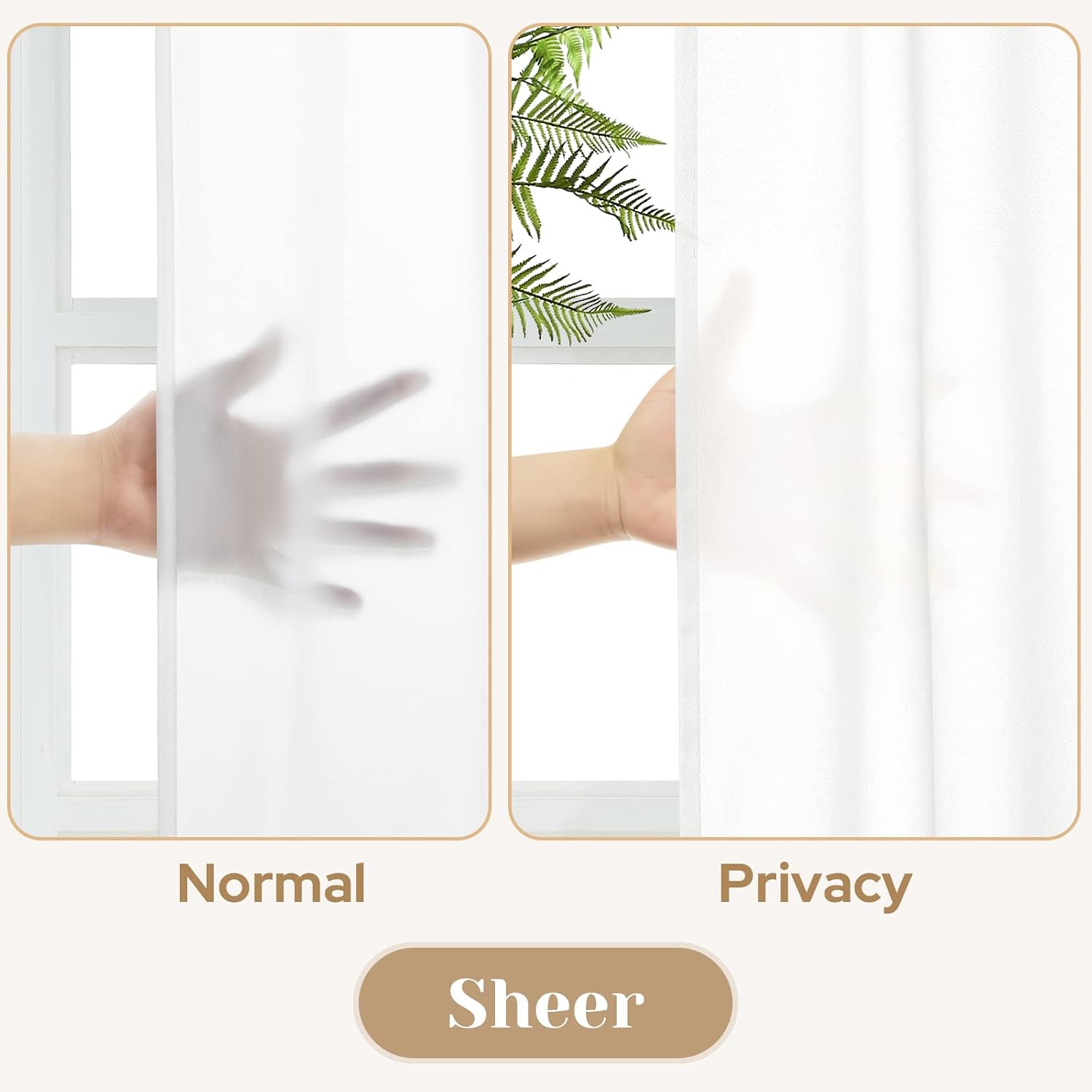 Detalle de HOMEIDEAS White Privacy Sheer Curtains, 2 Panels, 52 x 45 Inches, Light-Filtering