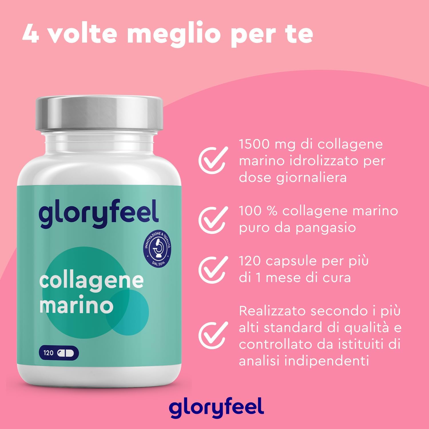 Thumbnail 1 de Collagene Marino Idrolizzato Tipo 1 - Gloryfeel, 1500 mg per dose, 120 capsule