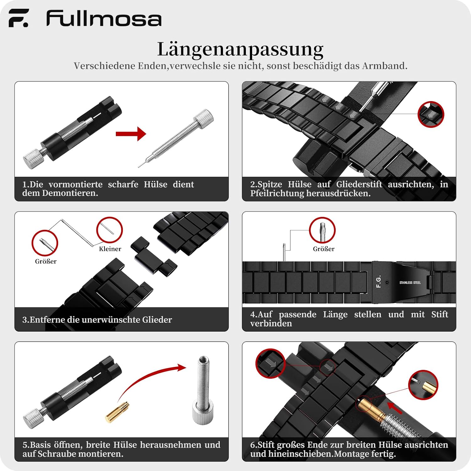 Thumbnail 6 de Fullmosa Edelstahl-Uhrenarmband 22 mm – Robust, edel und vielseitig kompatibel