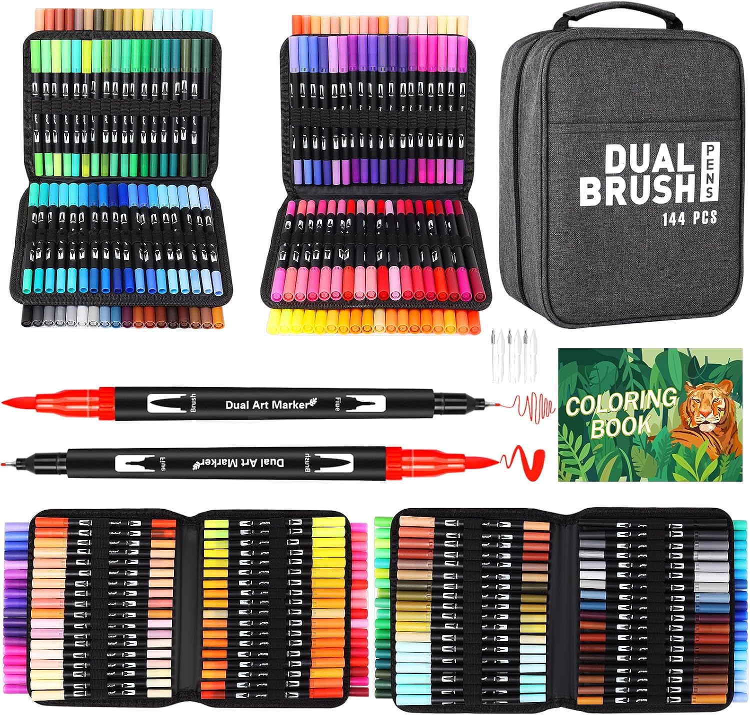 Detalle de Sanyetral 168 Colouring Pens for Adults – Dual Tip Brush Pens Set
