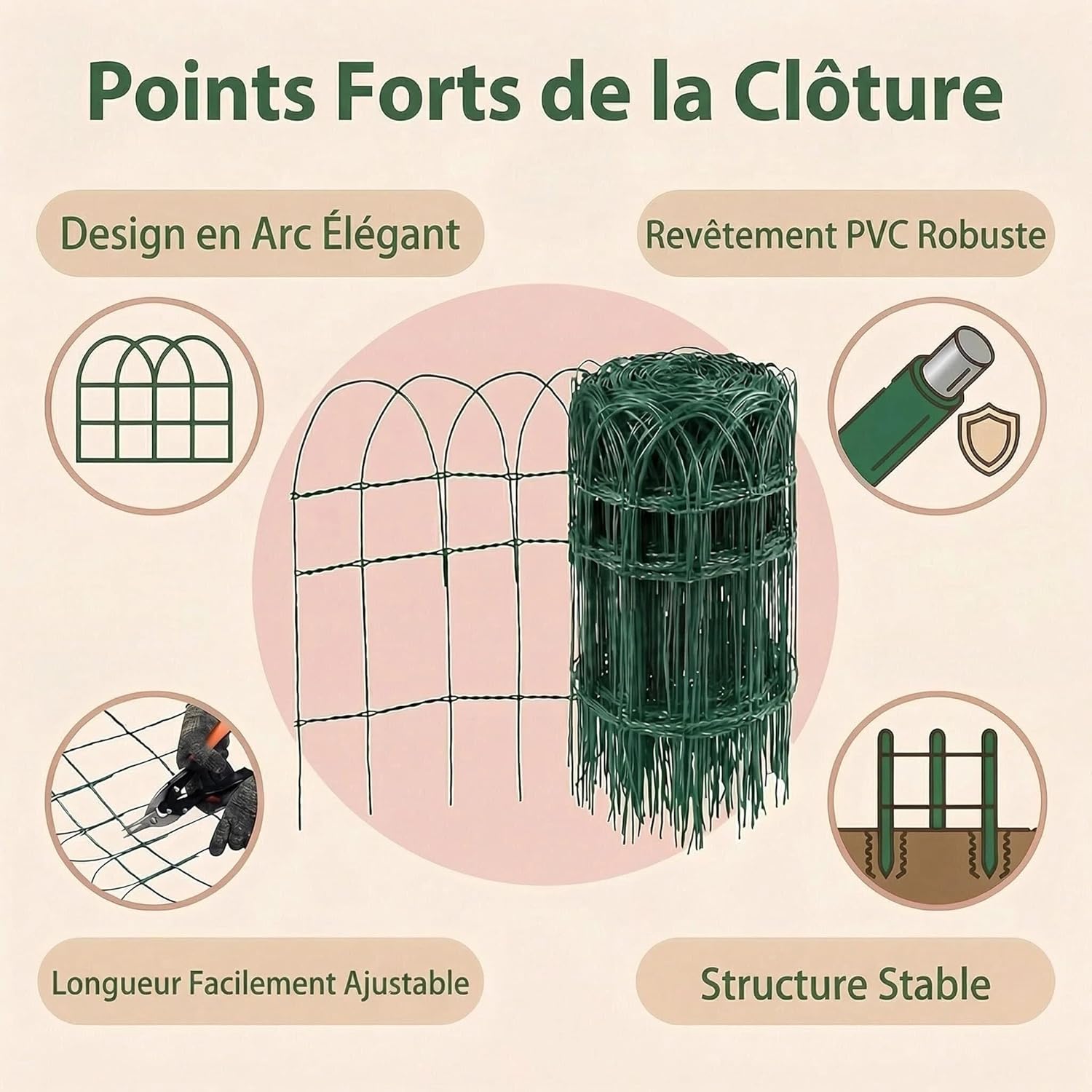 Thumbnail 2 de Clôture de bordure de jardin Amagabeli 0,4 m × 25 m — Fil métallique PVC, vert, anti-rouille