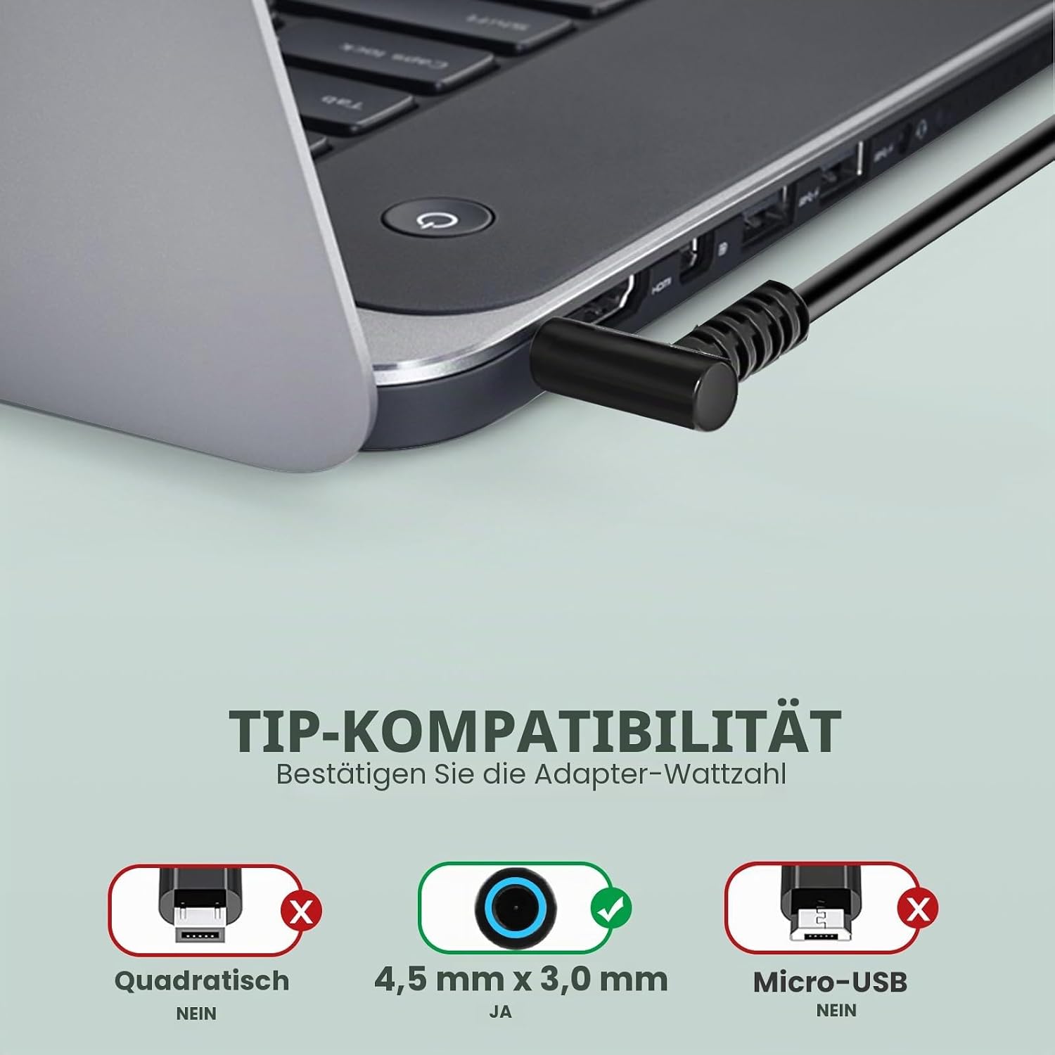 Detalle 2 de 45W Laptop-Ladegerät Kabel 19,5V 2,31A – kompatibel mit HP 15, 17, ProBook, EliteBook (div. Modelle)