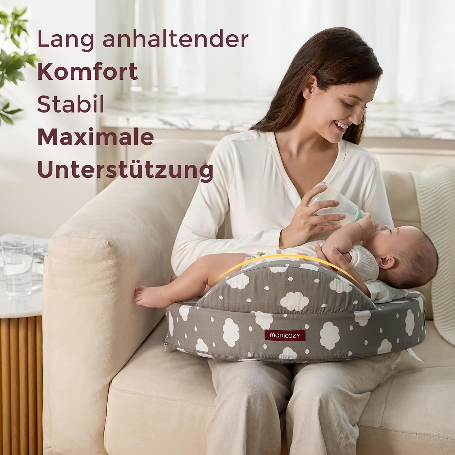 Detalle de Momcozy Stillkissen mit Sicherheitsstütze – Memory-Schaum, breite Stütze und verstellbarer Bezug
