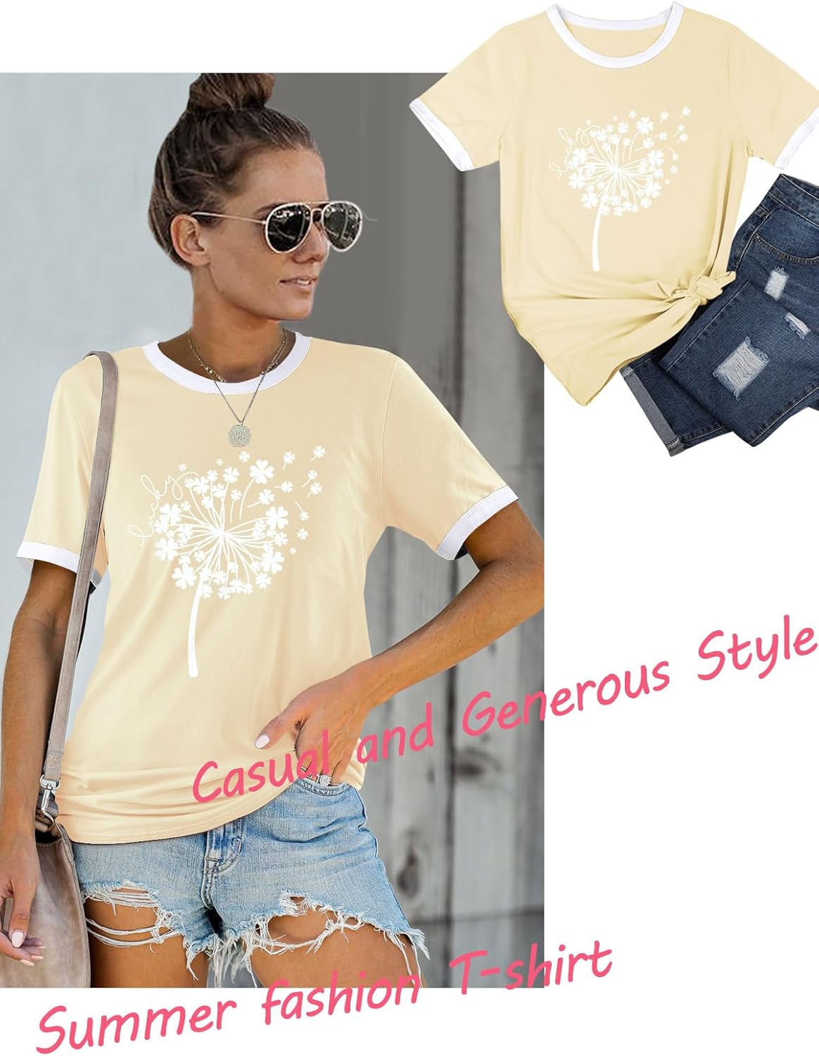 Thumbnail 3 de WIEIYM Women's Dandelion Bird Print T-Shirt – Casual Summer Tee