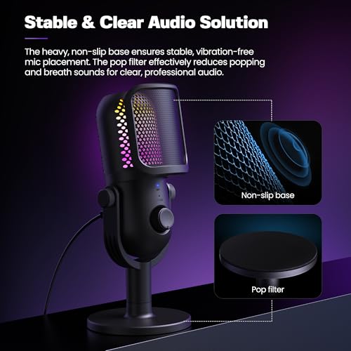 Thumbnail 5 de GUEVWES USB Condenser Microphone for PC Gaming – RGB with Stand