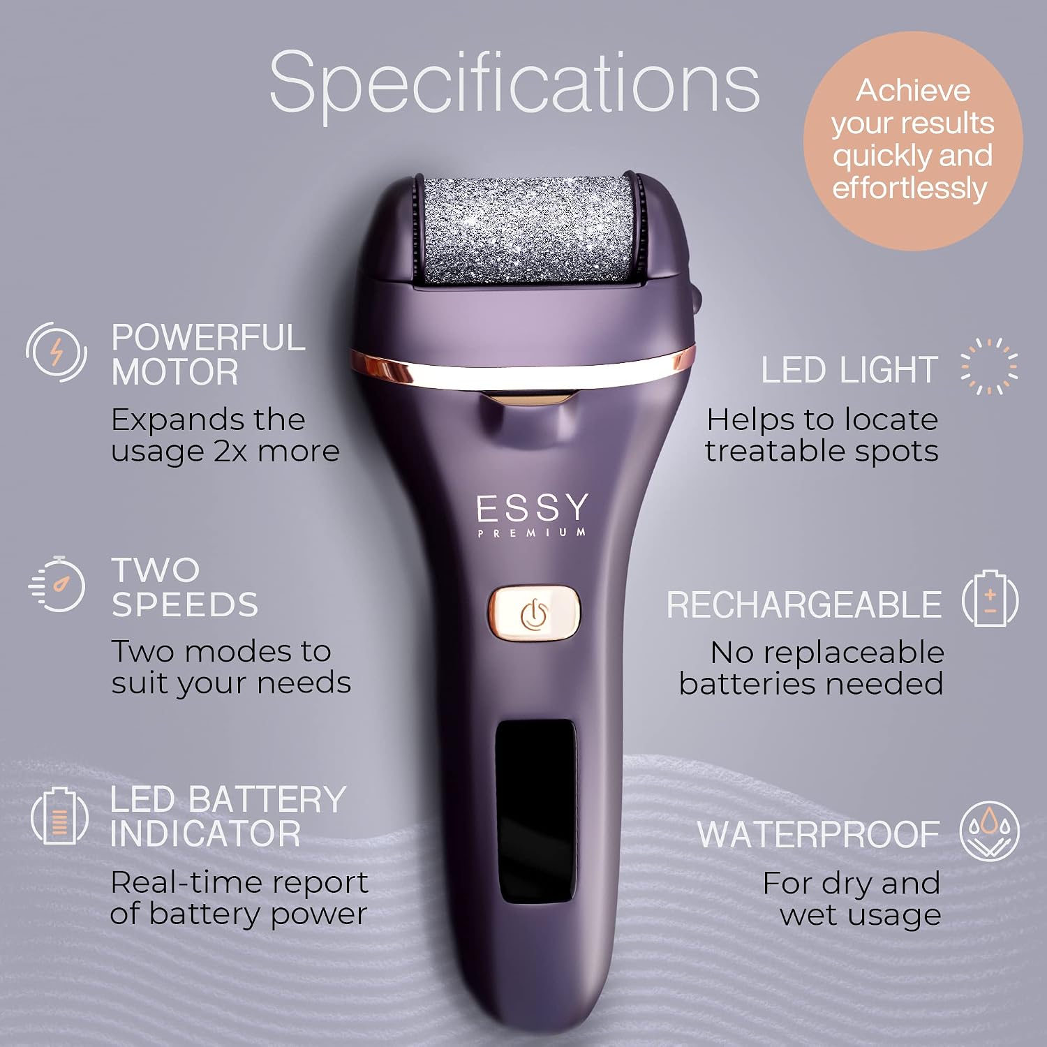 Detalle 2 de Essy Electric Foot File Hard Skin Remover with 5 Replacement Rollers (Purple)