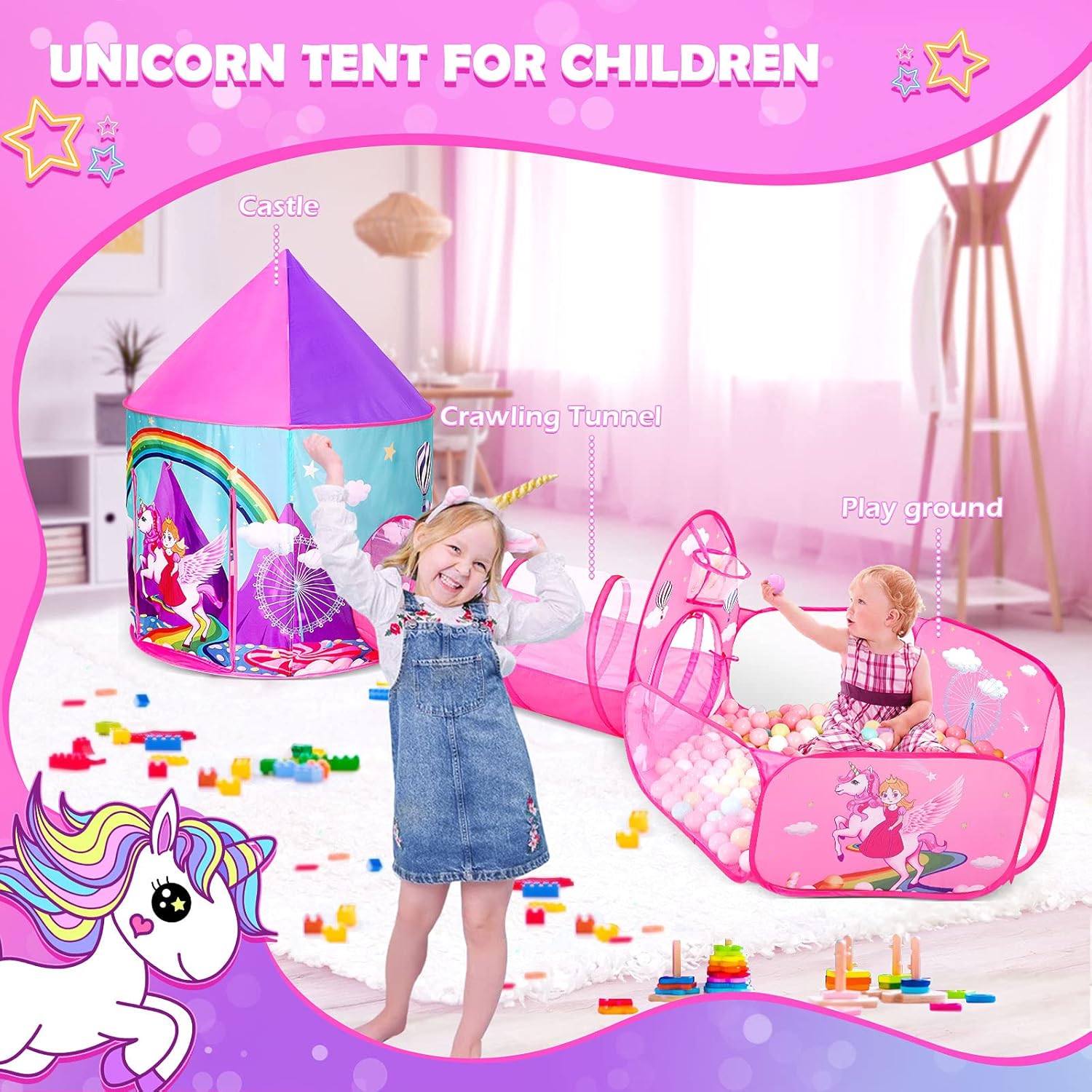 Detalle 2 de PigPigPen 3pc Unicorn Play Tent 🎪
