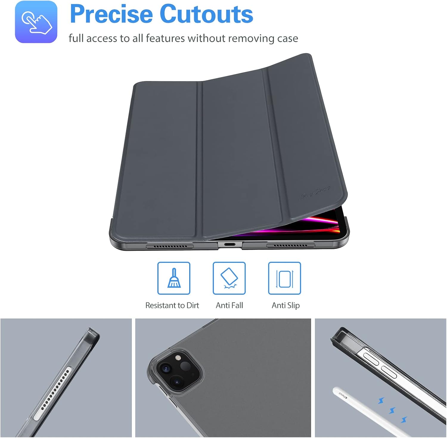 Detalle de ProCase Hülle für 12,9" iPad Pro (Gen 3–6) Grau – Dünn, leicht, mit Sleep/Wake und Standfunktion