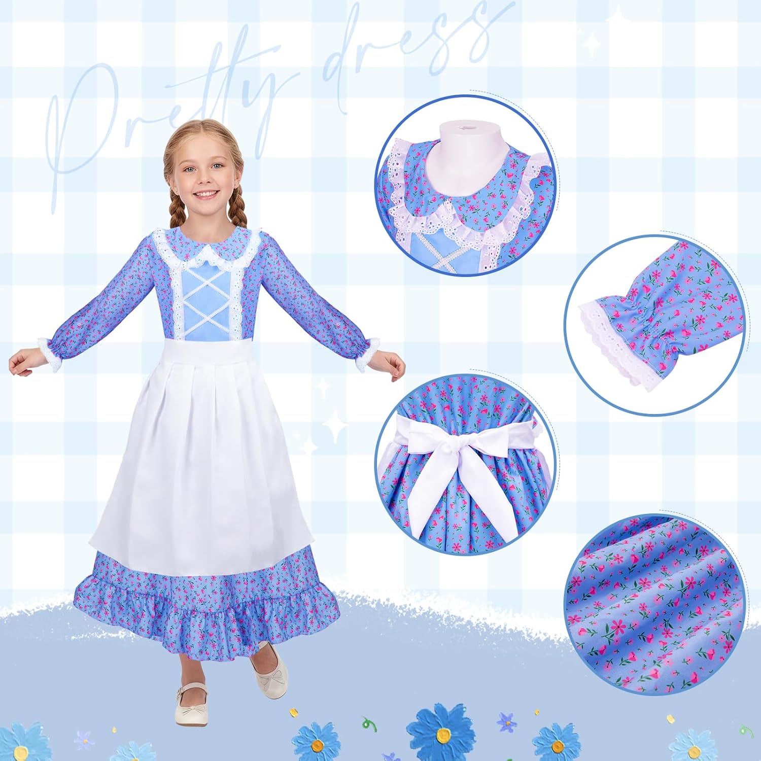 Detalle de MELAND Victorian Costume Girl (World Book Day) – 4-Piece Victorian Fancy Dress Set for Girls aged 5-13