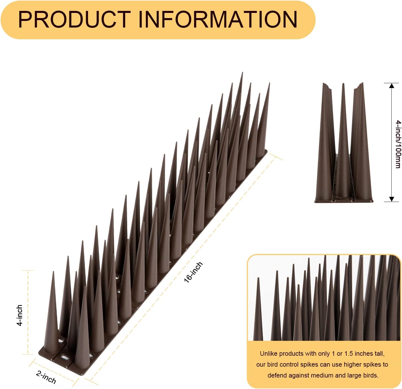 Thumbnail 3 de OFFO Bird Spikes High for anti-pigeons and bird deterrent fence spikes, 10cm height, brown, 5.6m