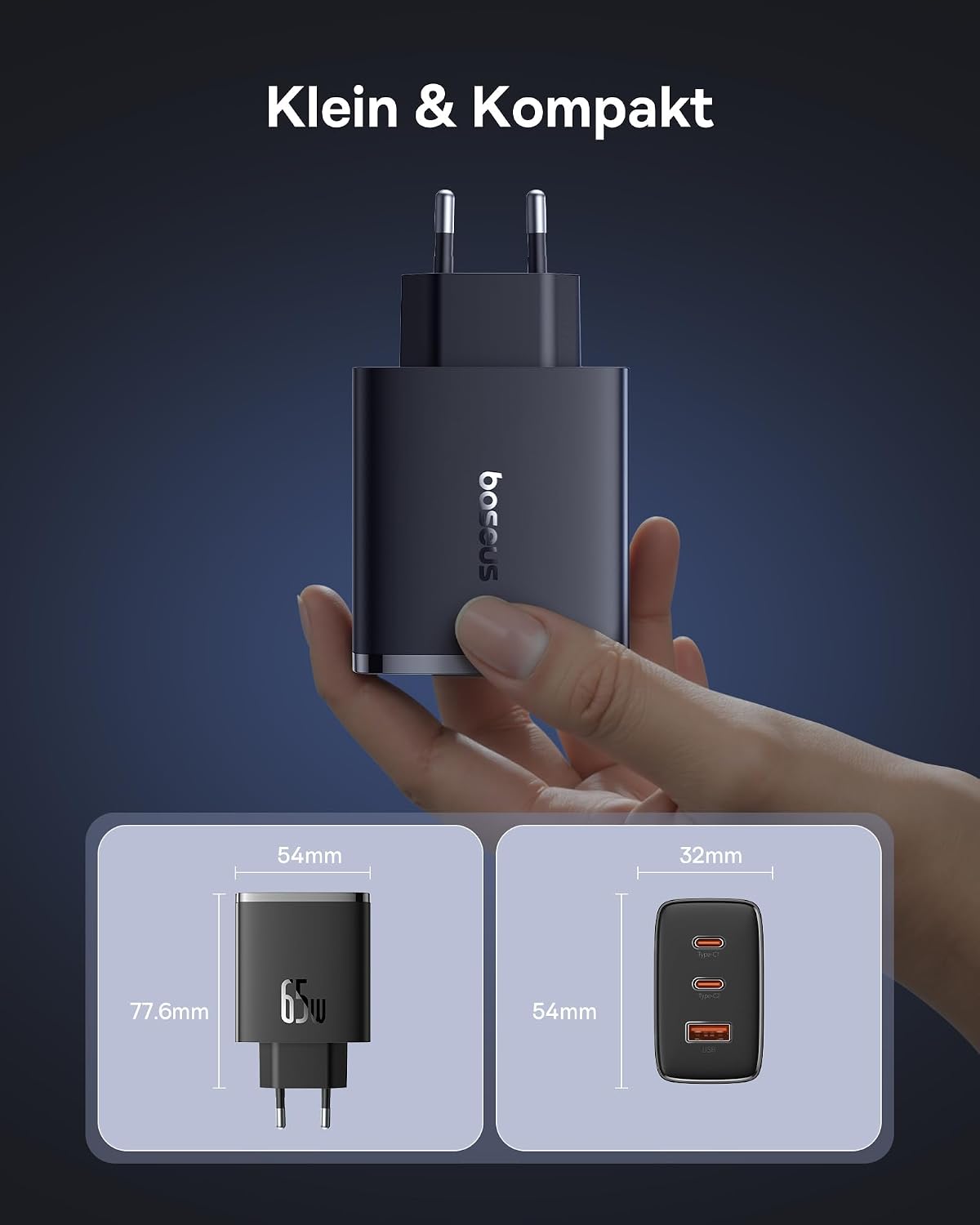Detalle 2 de Baseus USB C Ladegerät 65W 3‑Ports