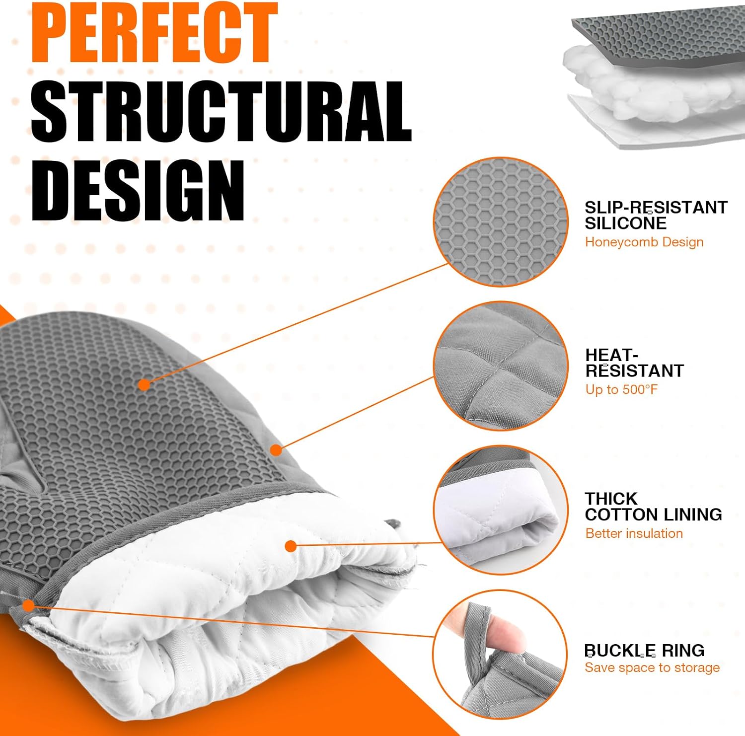 Detalle de Silicone Oven Mitts, 10.5-Inch