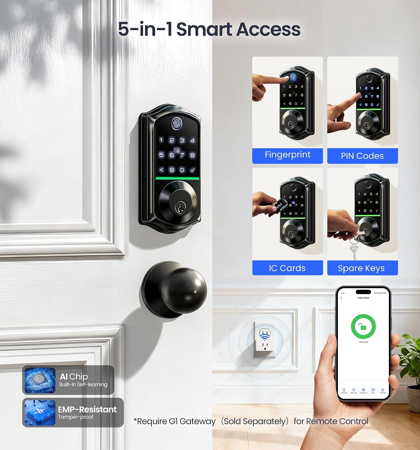 Thumbnail 2 de Veise Smart Front Door Lock, Matte Black