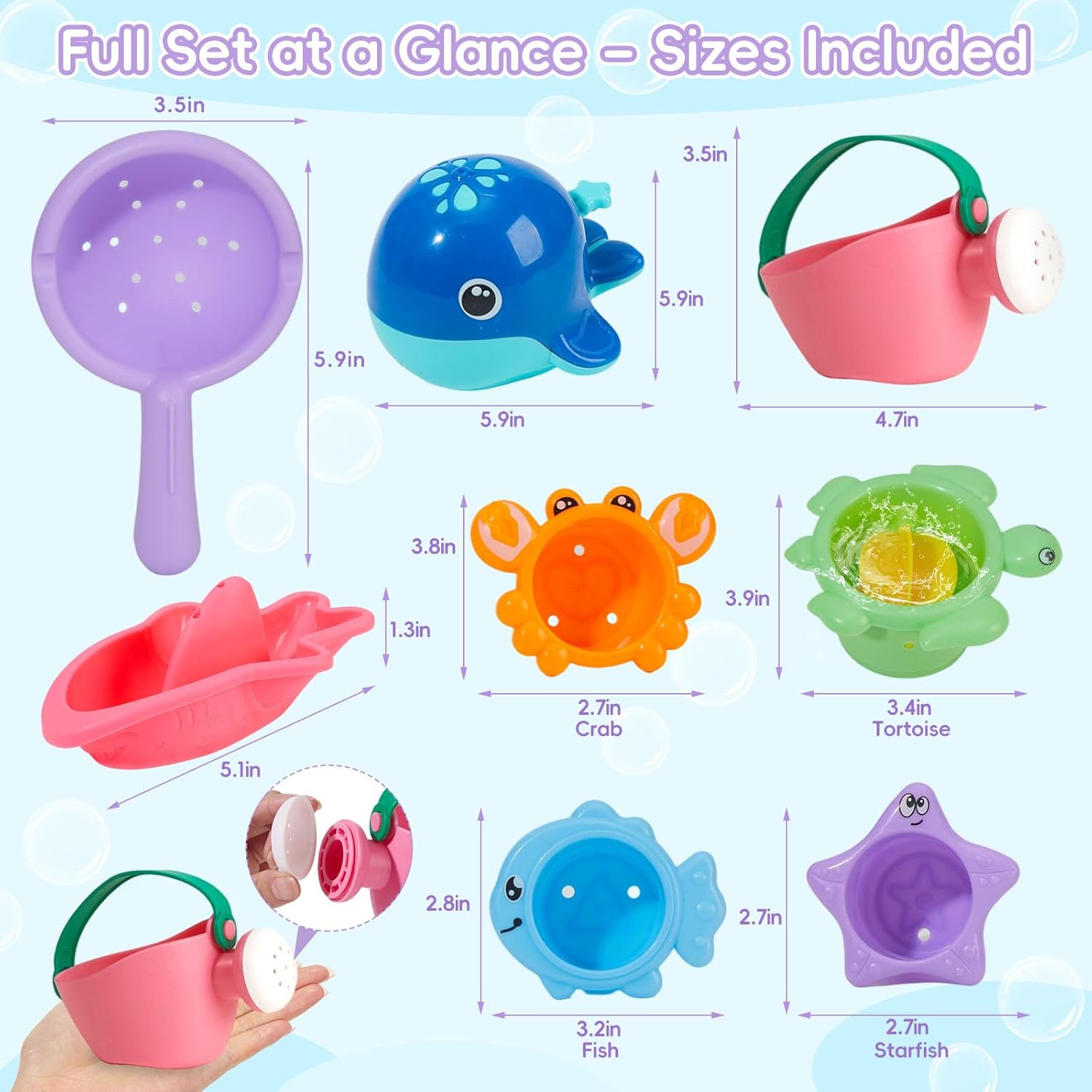 Detalle 2 de Mold Free Bath Toys, 11PCS: Safe, Easy-Clean Floating Boats, Whale, and More for Babies 12+ Months
