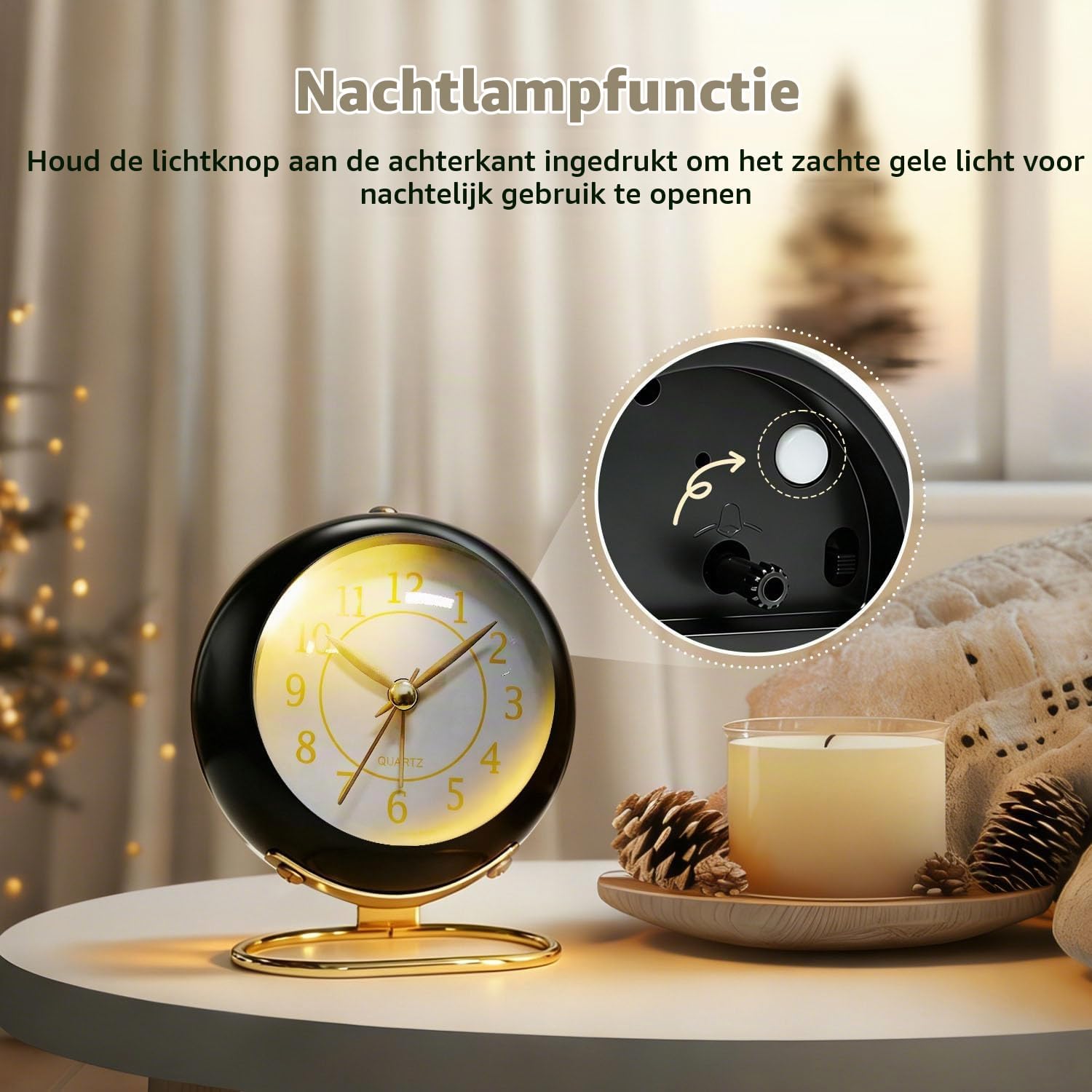 Thumbnail 5 de Azxb Azxb-alarm clock analoge wekker met stil uurwerk en nachtlampje