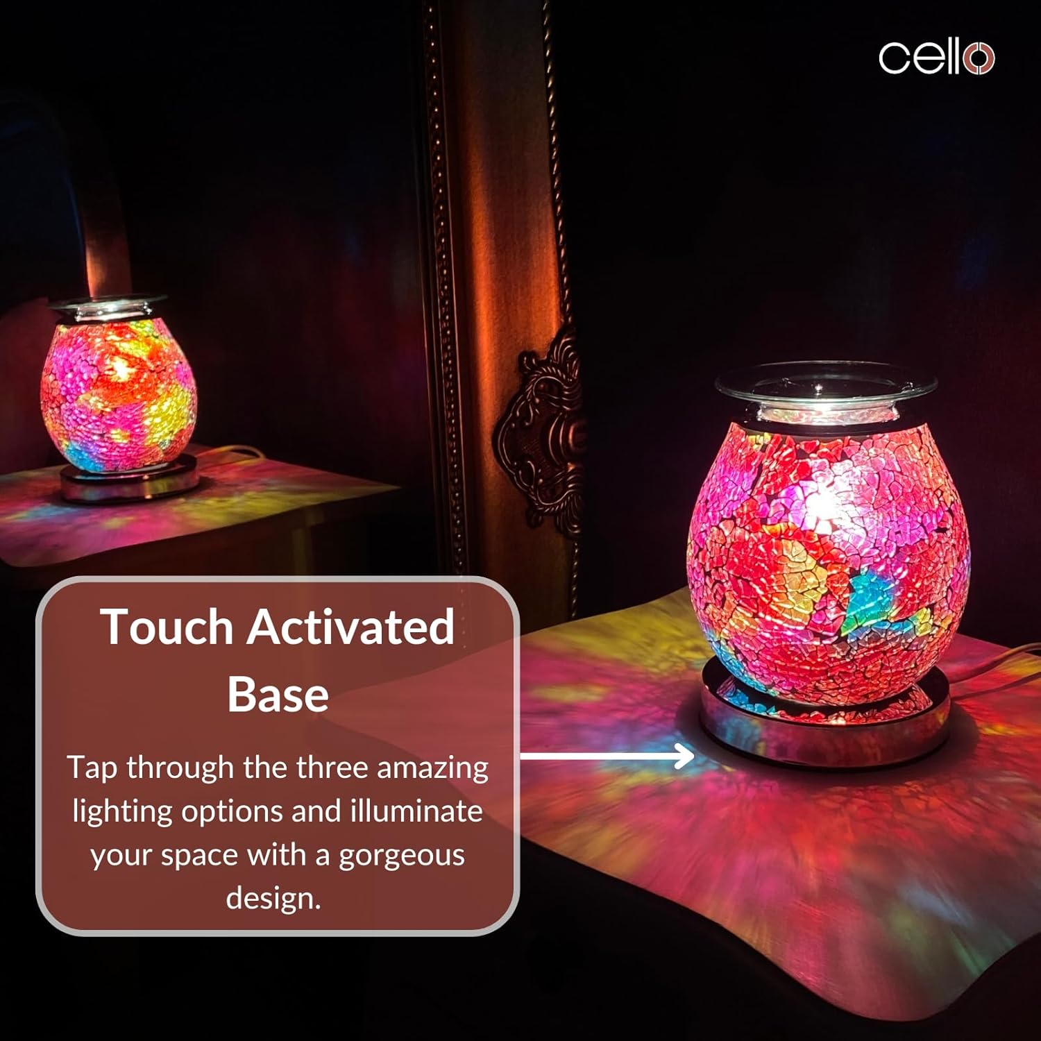 Thumbnail 5 de Cello Multi-Colour Mosaic Touch Electric Wax Melt & Oil Burner (Night Light) – touch control fragrance diffuser