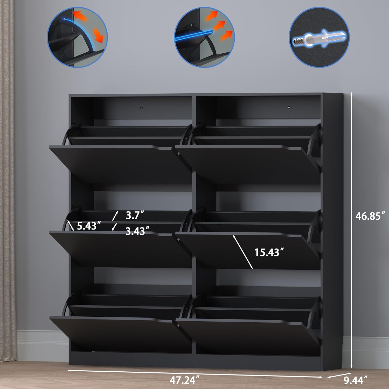 Detalle 2 de BORNOON 6-Drawer Shoe Cabinet with Slim Freestanding Flip-Drawer Storage