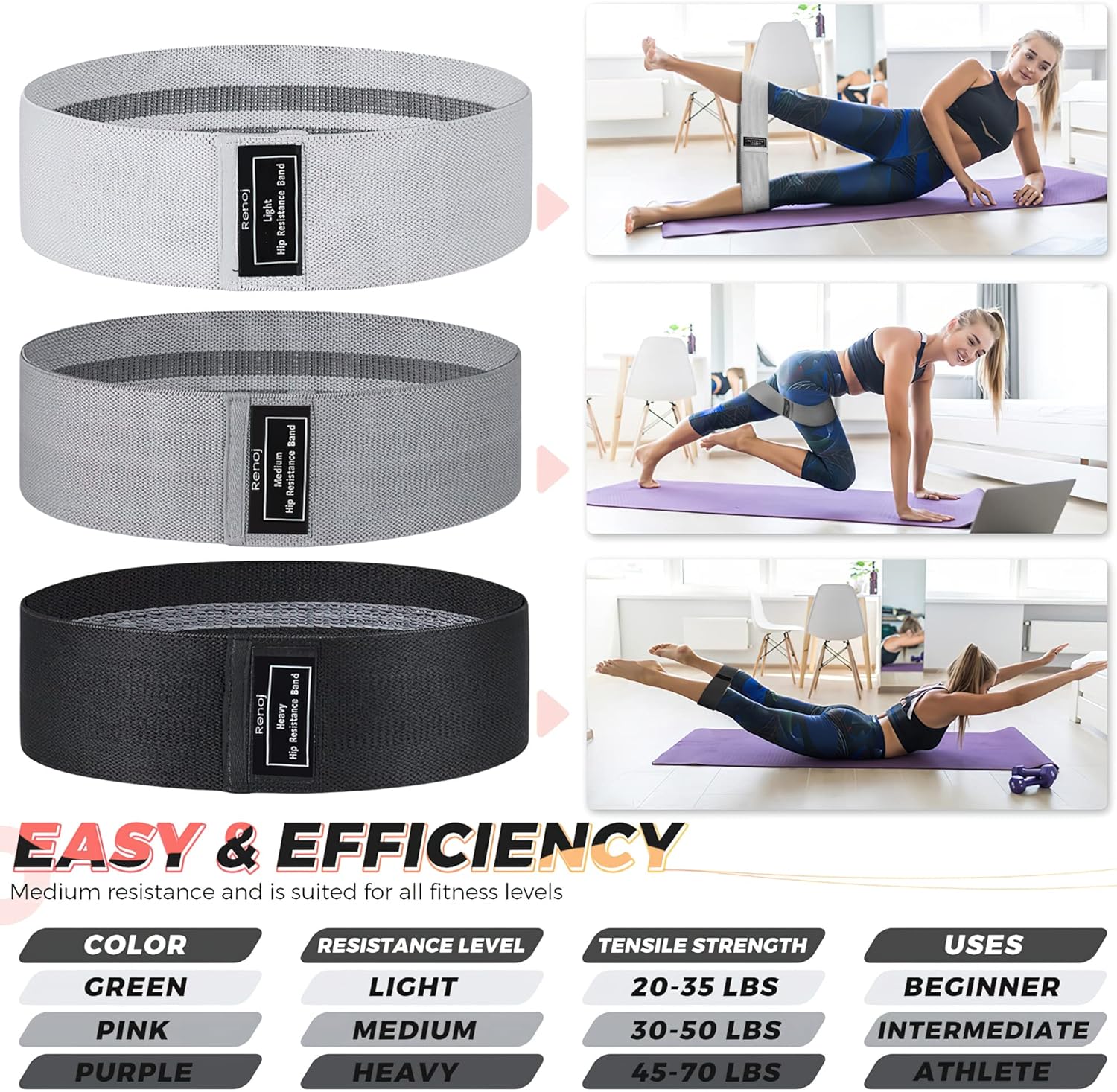 Thumbnail 6 de Renoj Resistance Bands 3-Set for Leg Training ๐๏ธโ