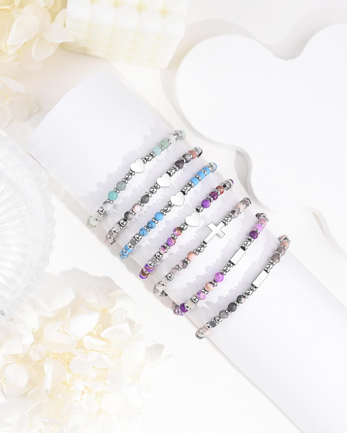 Thumbnail 5 de Bracelet personnalisé Seyaa en pierre naturelle, cœur, croix et trèfle à 4 feuilles – cadeau anniversaire fille et femme