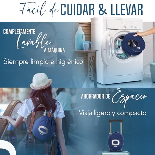 Detalle de BCOZZY La Almohada de Viaje para el Cuello (Tamaño Large, Azul Marino) – Doble Soporte y Barbilla en Cualquier Posición