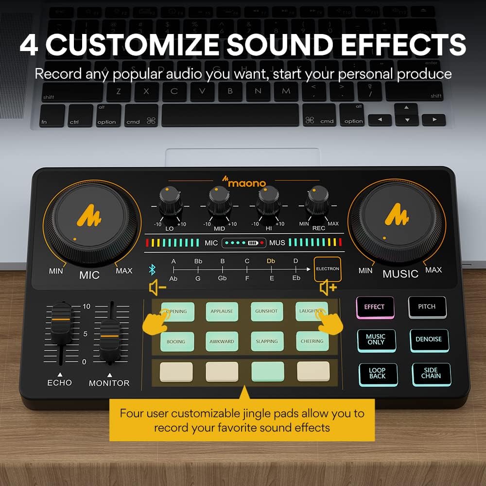 Detalle de MAONO AU-AM200-S1 Podcast Mixer Bundle with Mic, 4 Custom Sound Pads