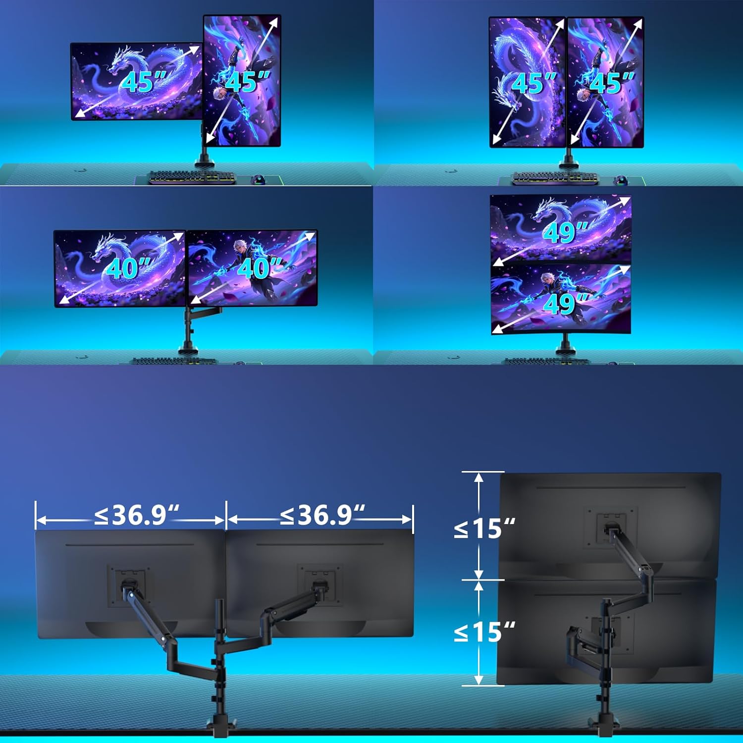 Detalle 2 de WALI Dual Monitor Arm 49-inch