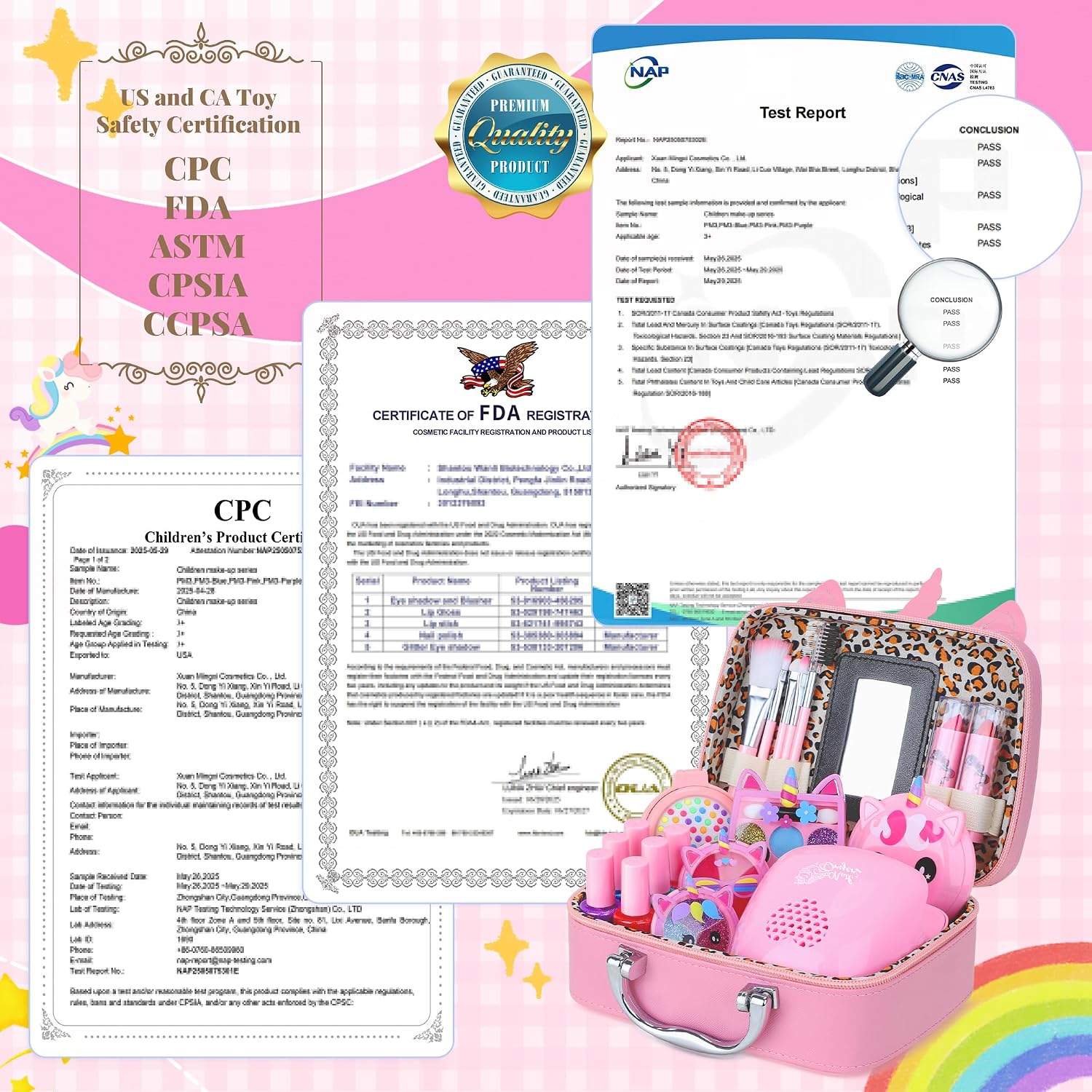 Detalle de PERRYHOME Kids Makeup Kit for Girl: 2-in-1 Princess Set with Washable, Non-Toxic Cosmetics