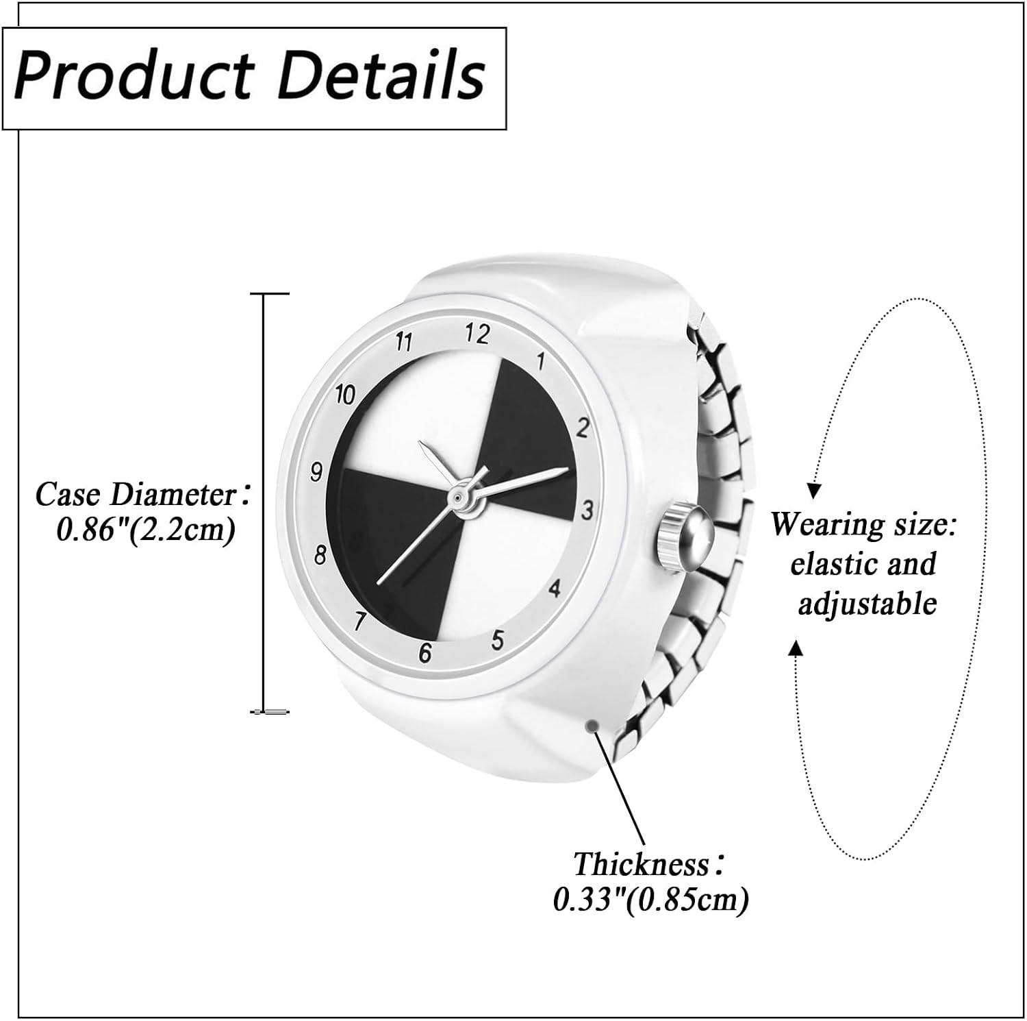 Detalle 2 de Avaner Ringuhr aus Edelstahl für Damen & Herren – moderne Fingeruhr mit elastischem Band und arabischen Ziffern