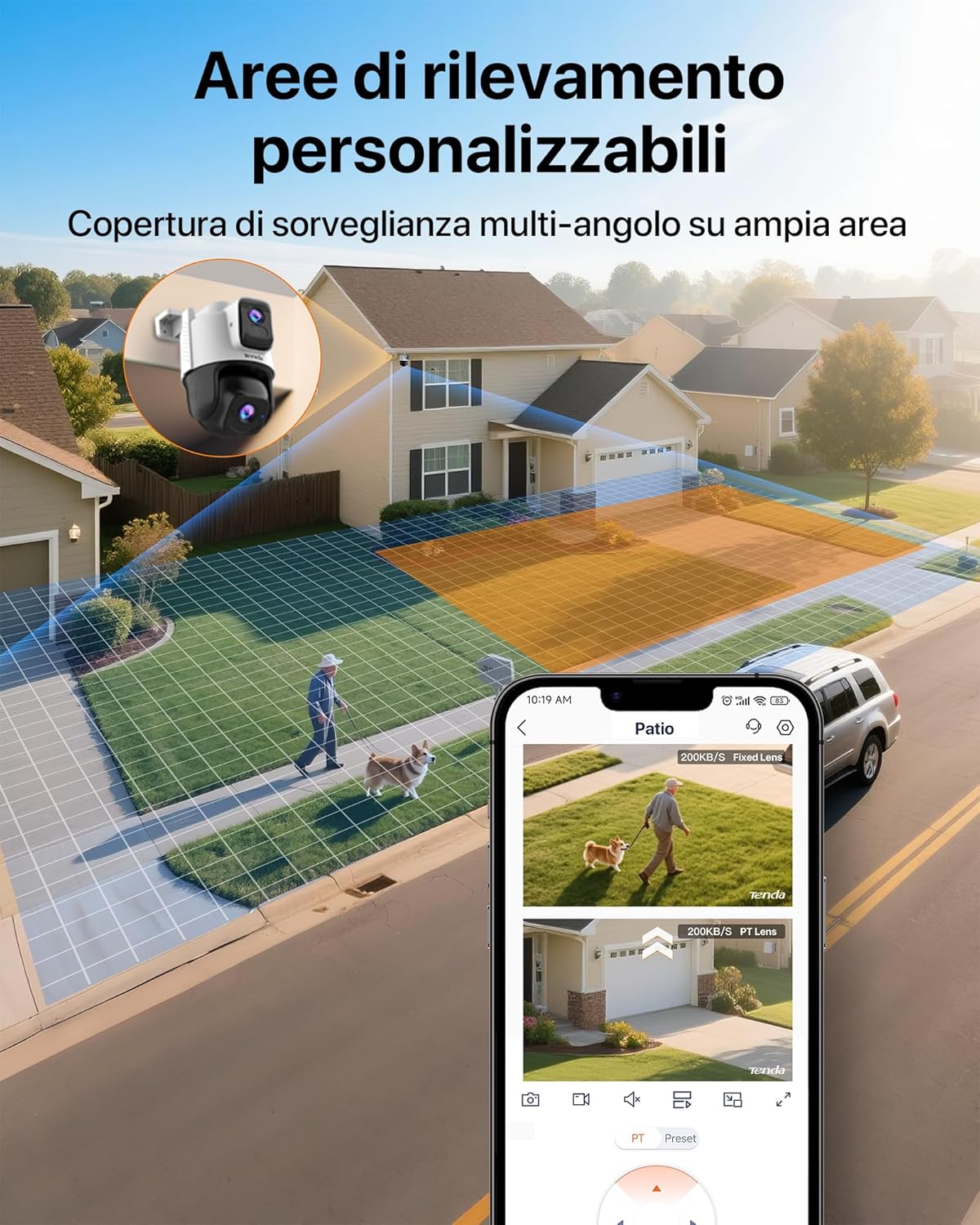 Thumbnail 4 de Tenda CH9 telecamera Wi‑Fi esterna Dual‑View 2K+2K con Wi‑Fi 6, PTZ 360° e allarme