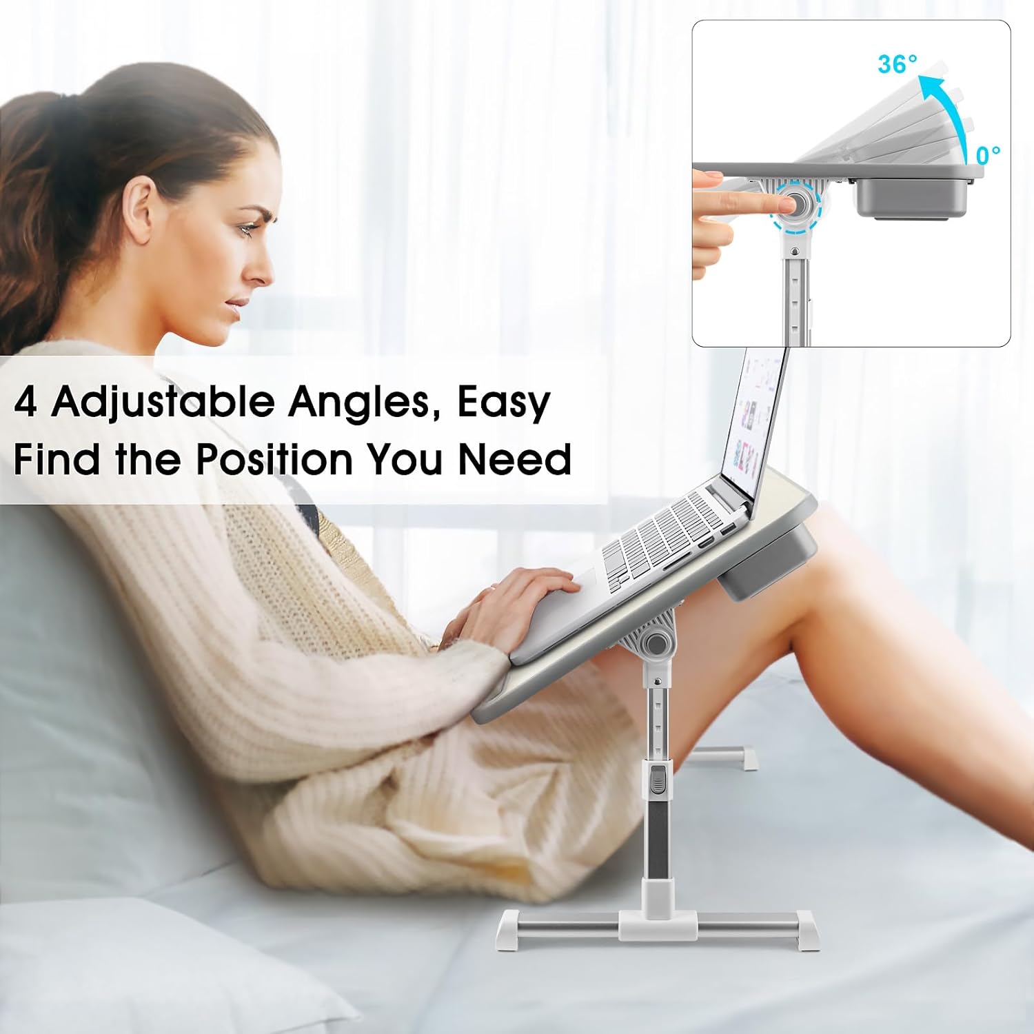 Thumbnail 3 de AirOpen Table de lit pour ordinateur portable pliable, réglable en hauteur et en angle (60 x 34 cm, beige)