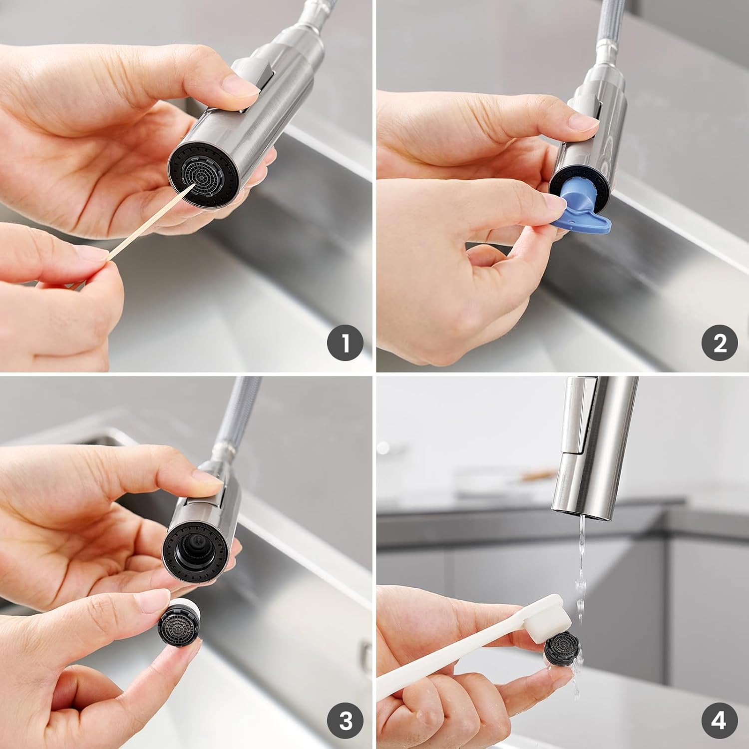 Thumbnail 6 de DERW Kitchen Tap: Pull-Out Sprayer, 2-Mode Spray, 360° Swivel, 304 Stainless Steel, Easy Fittings Included