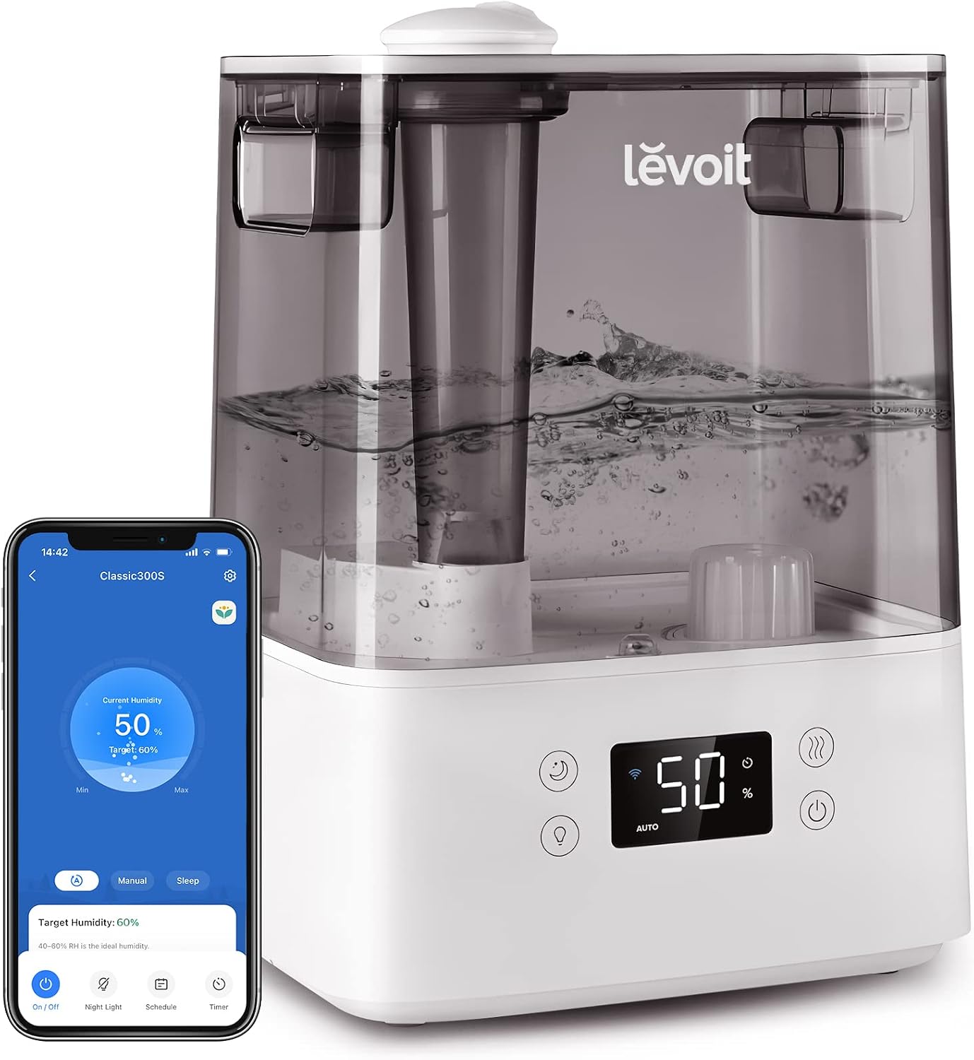 Detalle de Levoit Classic300S Smart Cool-Mist Humidifier, 6 L Top-Fill, Up to 60-Hour Runtime