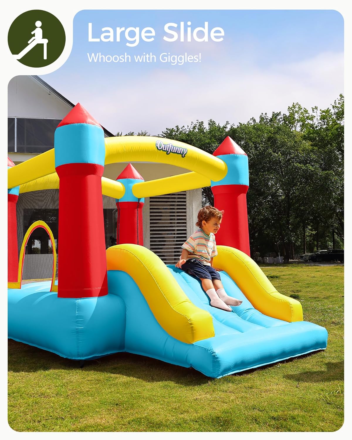 Thumbnail 3 de Outfunny Indoor Bounce House with Slide for Kids (Bounce Area 6' x 6', 300 lb Capacity) – Blue