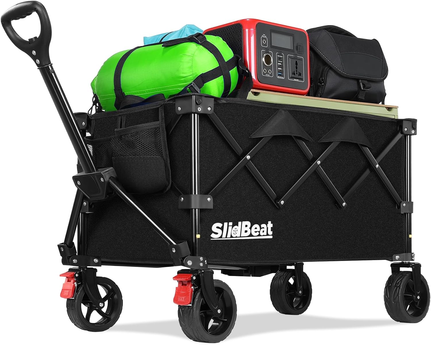 Detalle de SLIDBEAT Carro de Playa Plegable XL (150L): transporte ligero para camping, playa y jardín