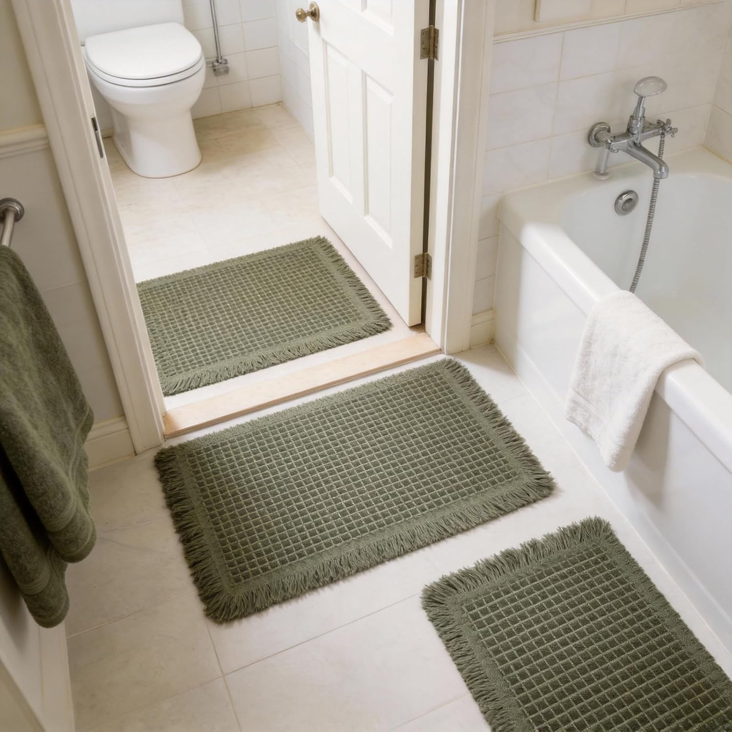 Thumbnail 6 de ZVFFDG Set of 2 Waffle Bathroom Rugs – Olive Green (18x30 and 24x36) with Non-Slip Backing