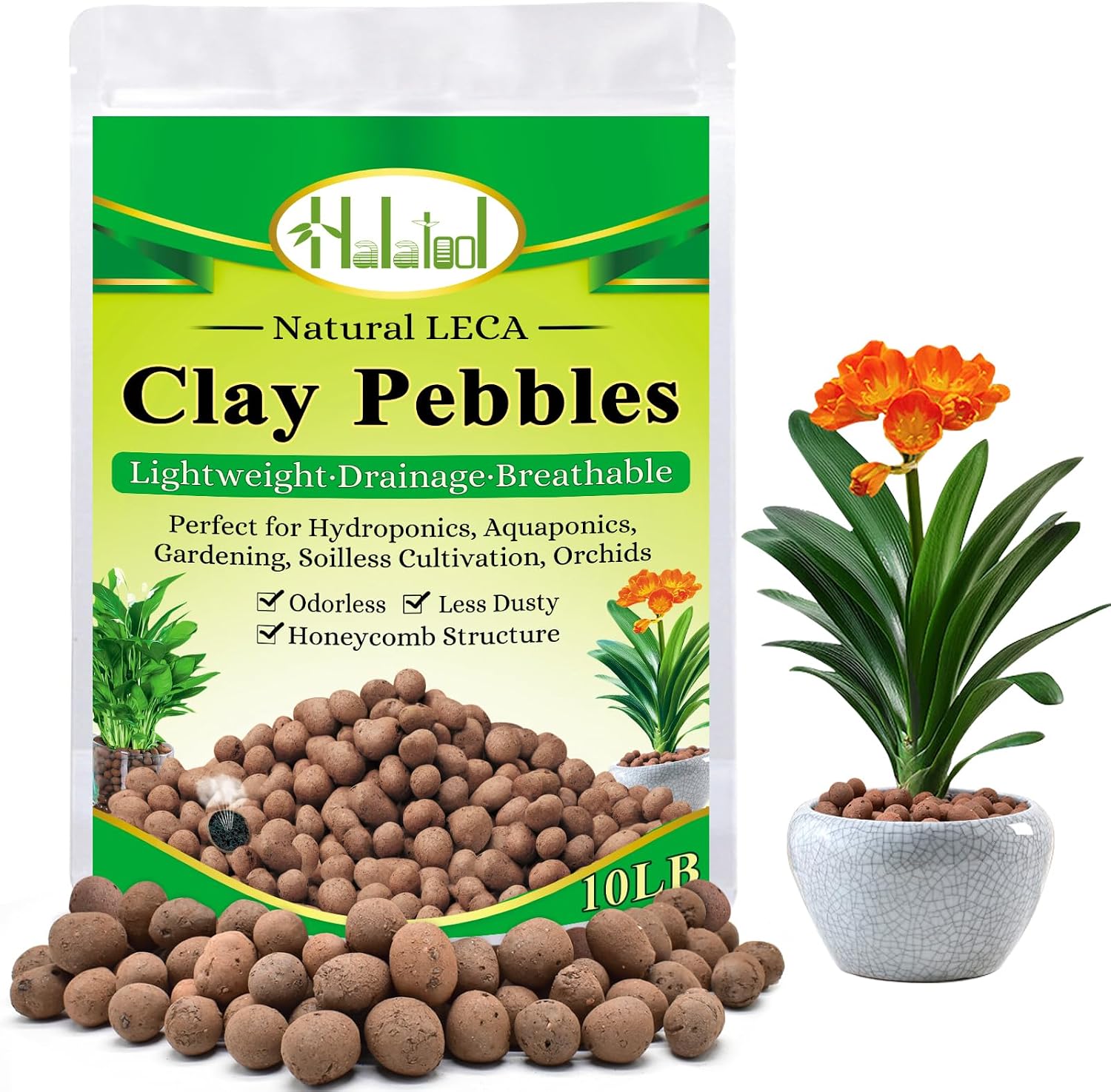 Detalle de Halatool 10 LECA Clay Pebbles, 10 lb, 4–16 mm for Hydroponics