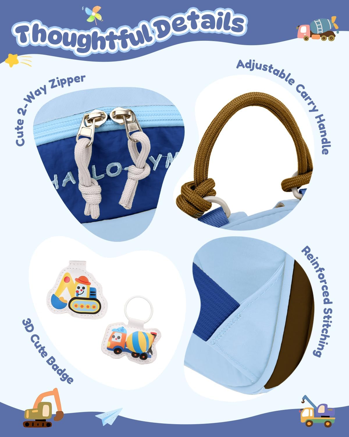 Thumbnail 3 de PROTAURI Kindergartenrucksack Jungen mit Brustgurt – 9.6 L, 3D-Bagger, blau
