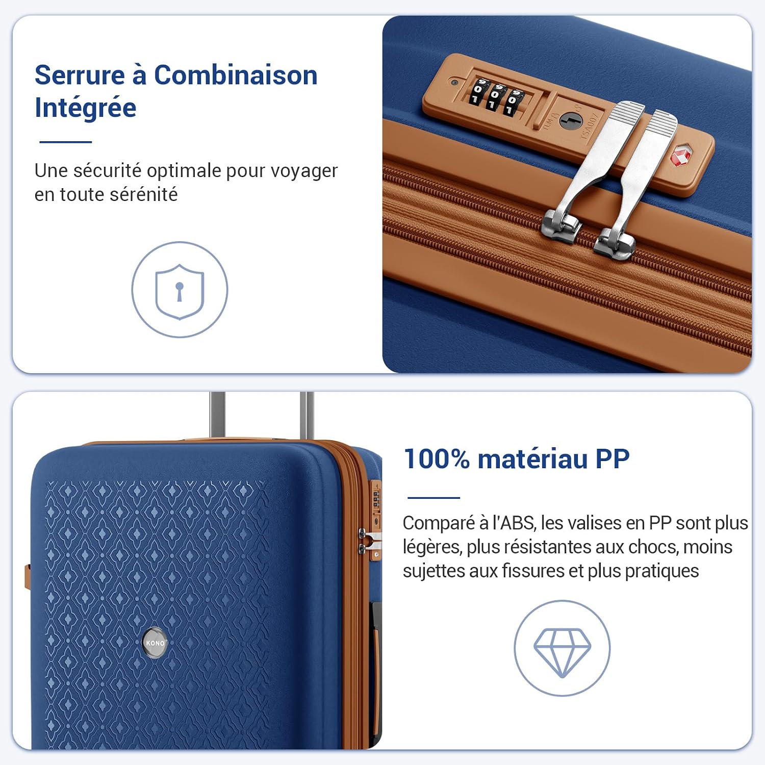 Detalle de Kono Valise Grande Taille Extensible – Valise Soute à Roulettes 4 Spiners en Polypropylène